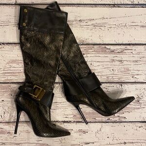 Marciano Black Snakeskin Pointed Toe High Heel Knee Boots